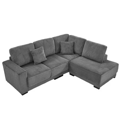 Modern L-Shaped Sectional Sofa 3 Seats Corduroy Modular Couch With Chaise Lounge - Image 1 of 4