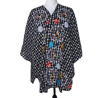 Poncho Anu Kimono Capa Chaqueta Bata Talla S Bordado Arte para Usar Boho Lagenlook Foto 1 de 4