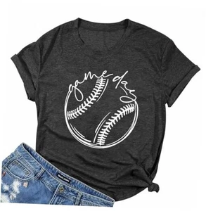 Baseball Shirt Women Baseball Mom Shirts Funny Game Day X-Large Dark Grey - Picture 1 of 7