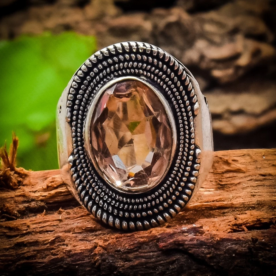 Peach Morganite Gemstone 925 Sterling Silver Gemstone Jewelry Ring All Size" - Image 1 of 4