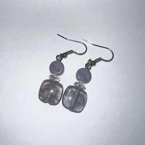 Orecchini fatti a mano cristallo fluorite e perle vetro iridescente nuovi leggi descrizione - Foto 1 di 2