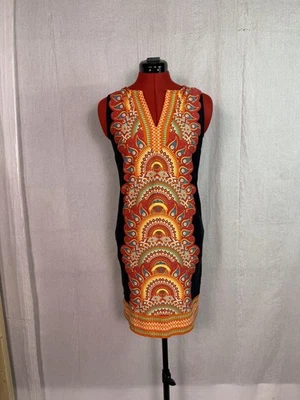 Vestido recto New York & Company naranja brillante negro sin mangas tejido talla S D757 Foto 1 de 4