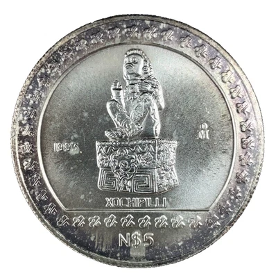 1993 Mo México 5 Nuevos Pesos 1 Oz .999 Silver Coin XOCHIPILLI - Scares KM #647 - Image 1 of 4