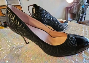 Taryn Rose Thompson Pumps Heels Size 7.5 M Black Leather Quilted Slip On, New - Picture 1 of 11