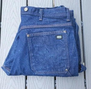 Vintage Jeans KEY doppio ginocchio logato uomo 38x32 (36x32) blu bretelle falegname - Foto 1 di 12