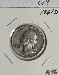 1961 D 90% Silver Washington Quarter -017 - Picture 1 of 2