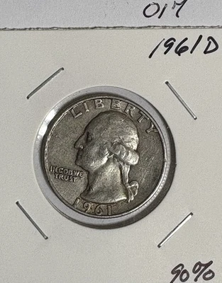 1961 D 90% Silver Washington Quarter -017 - Image 1 of 2