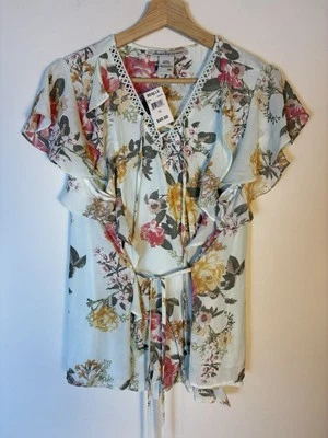 Top de trapo americano 1X floral con cordones volantes manga aleteada borlas lazo cintura boho Foto 1 de 4