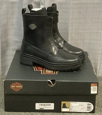 NUEVO HARLEY DAVIDSON D84785 TALLA 7 MUJER CARNEY CREMALLERA DELANTERA CUERO NEGRO BOTAS Foto 1 de 4