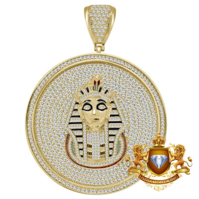 Dije colgante faraón egipcio diamante simulado acabado oro 14K XL 3,25"" para hombre Foto 1 de 4