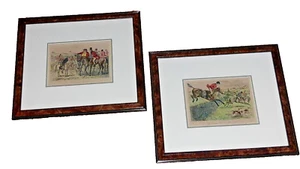 2 John Leech UK Fox Hunt Prints Hand Colored Pomponius Ego Day First Jump Humor - Picture 1 of 13