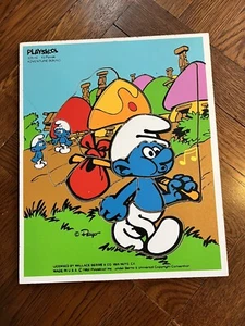 Vintage 1982 Playskool Puzzle Smurfs Adventure Bound 325-10 Wooden Frame Tray - Picture 1 of 3