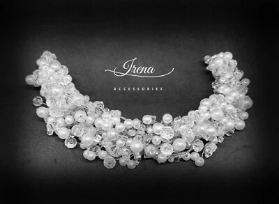 Contas de pérolas brancas feitas à mão tiaras tiaras tiaras peças de cabeça casamento - Imagem 1 de 4