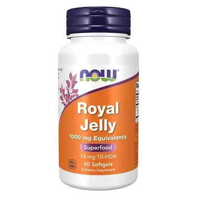 NOW Royal Jelly 1000 mg with 10-HDA - 60 Softgels, Superfood, Immune support - Image 1 of 4