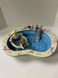 Vintage Take A Dip Chip & Dip Large Serving Bowl Set w/ Swim Pool w/ Kids - Picture 1 of 8