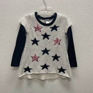 Girls Emily West Sweater Size 7 Tunic Top Stars Sequins Mixed Media Cream Black - Picture 1 of 7