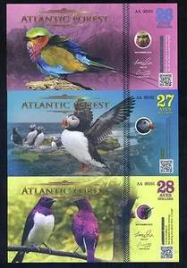 SET Atlantic Forest 26;27;28 dollari Aves 2016 - 3 note set uccellino F - Foto 1 di 2