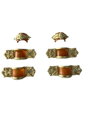 6 tiradores de cajón Art Deco olla metal pintura dorada naranja insertos de plástico grandes de colección Foto 1 de 4