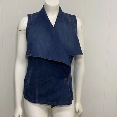 Kut from the Kloth Vest Womens M Blue Denim Stretch Snap Asymmetric Cowl Drape - Image 1 of 4