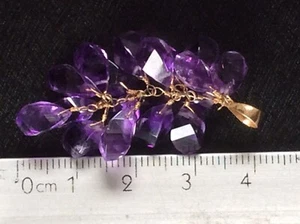 17 Facet Cut Purple Amethyst Cascade Cluster Pendant 14k / 14ct Gold FP 6.3g,#30 - Picture 1 of 12