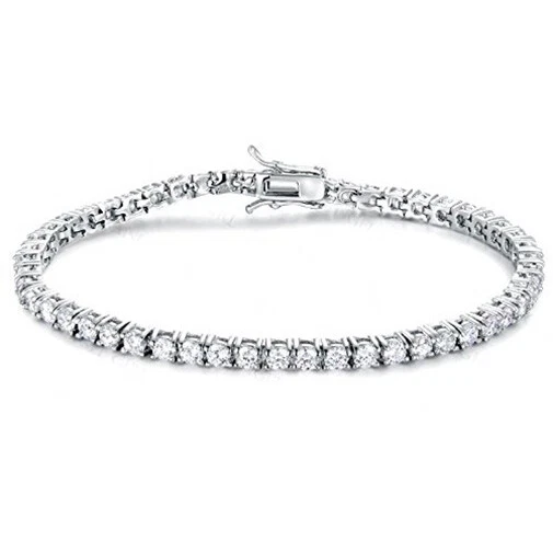 Теннисный браслет серебро 925 родий с цирконами 0 1/8 дюйма белый яркий 7 3/32 дюйма - Изображение 1 из 2