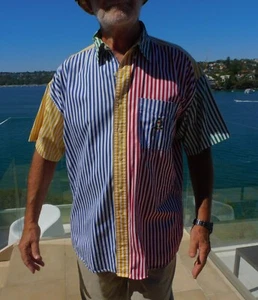 VINTAGE 1980s CHAPS Ralph Lauren Funky Stylish Sharp Dress Striped Shirt - Picture 1 of 8