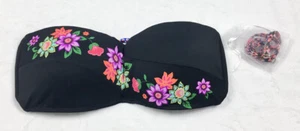 NWT NEW Women's Anne Cole Swimsuit Top Bandeau Halter Strap Black Floral - Picture 1 of 2