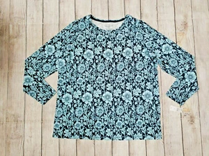 New NWT The Talbot's Tee Plus Petite Long Sleeve Blue Floral Shirt Top - Picture 1 of 7