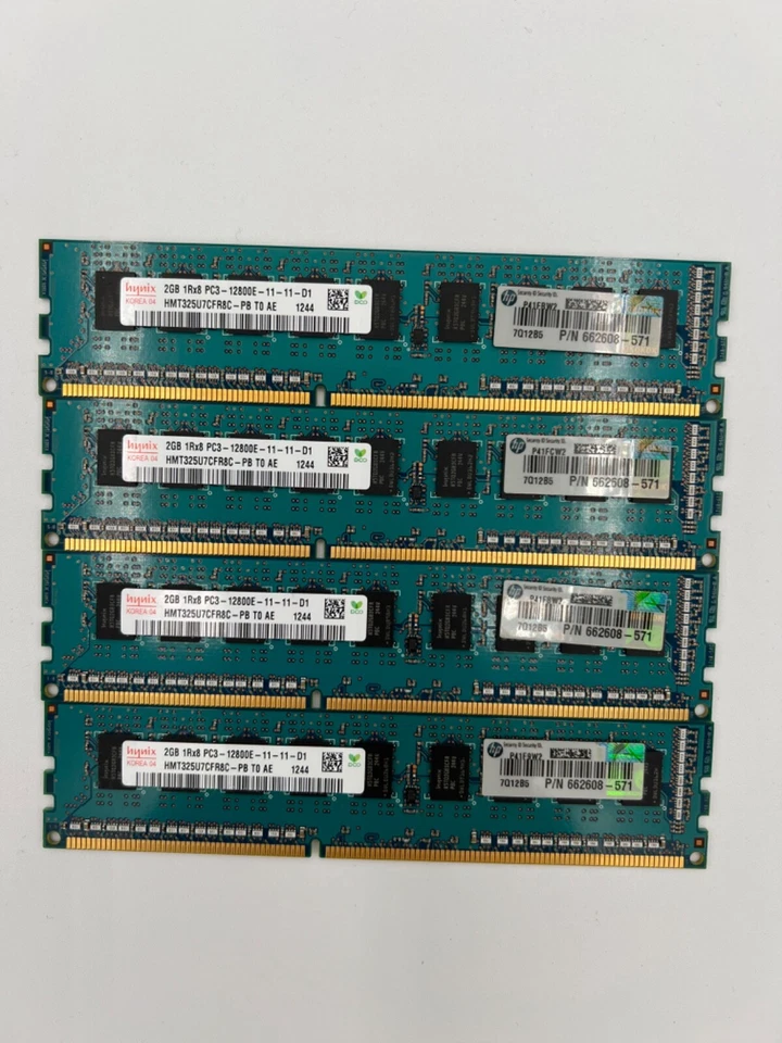 hynix HP 662608-571 2GB PC3-12800E DDR3-1600 ECC Unbuffered 240-Pin 7Q12B5  x 4 - Image 1 of 1