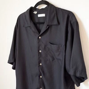 Cutter & Buck Mens Silk Black Short Sleeve Button Down Shirt Large Resort Travel - Picture 1 of 9