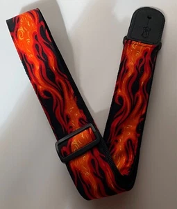 Fire flames Guitar Strap 2" black adjustable heavy metal classic rock n roll NEW - Picture 1 of 3