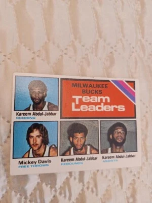 1975-1976 TOPPS BASKETBALL CARD MILWAUKEE BUCKS TEAM LEADERS KAREEM ABDUL JABBAR - Image 1 of 2