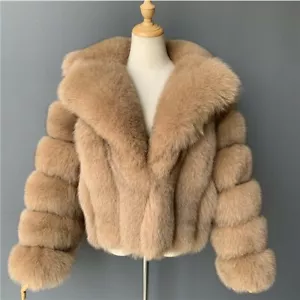 Womens Faux Fur Lapel Long Sleeves Outwear Winter Warm Thicken Short Jacket Coat - Picture 1 of 25