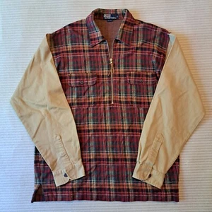 Polo Ralph Lauren Men Half Zip Pullover Shirt L Red Plaid Long Sleeve Will Smith - Picture 1 of 7