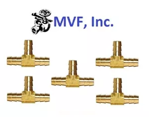 Hose Barb Tee for 3/8" ID Hose Brass 3-Way Fitting Fuel Water (5-Pack) <HBT2-06 - Picture 1 of 5