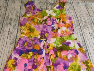 VTG 60's HAWAII DRESS HAWAIIAN BARKCLOTH FABRIC BRIGHT FLORAL GROOVY EMPIRE S - Image 1 of 4