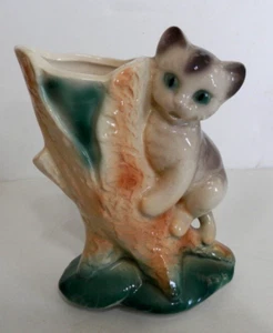 Vintage Royal Copley Cat Climbing A Tree Planter - Picture 1 of 14