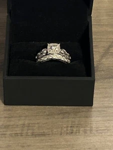 engagement ring set ;Sterling Silver 1/5 Carat Diamond Cascading Bridal Set - Picture 1 of 10