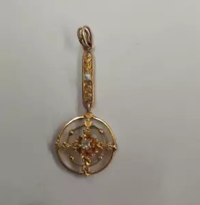 Vintage 10k Yellow Gold Diamond & Seed Pearl Pendant - Picture 1 of 5
