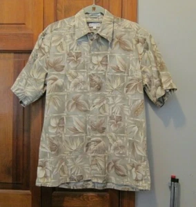 Pierre Cardin Mens Brown Green Hawaiian Aloha 100% Cotton Shirt Size  M - Picture 1 of 4