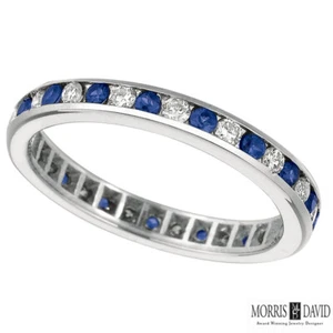 1.04 Carat Natural Diamond & Sapphire Eternity Channel Ring Band 14K White Gold - Picture 1 of 1