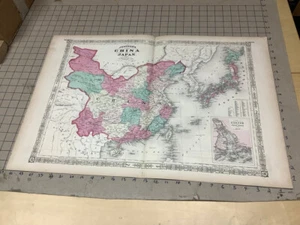 Original 1860's CHINA & JAPAN:-) Antique Vintage JOHNSON's MAP: 26.5 X 18" - Picture 1 of 8