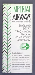 IMPERIAL AIRWAYS SEPTEMBER 1936 AIRLINE TIMETABLE EGYPT IRAQ HONG KONG AUSTRALIA - Picture 1 of 5