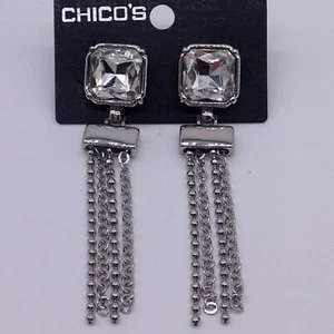 CHICO'S BLACK LABEL LARGE CRYSTAL EARRINGS WITH CHAINS  NWTS - Picture 1 of 4