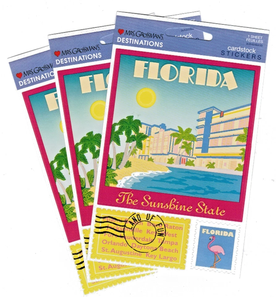 Mrs Grossman's FLORIDA назначения CARDSTOCK путешествий для скрапбукинга наклейки 3 листов - Изображение 1 из 1