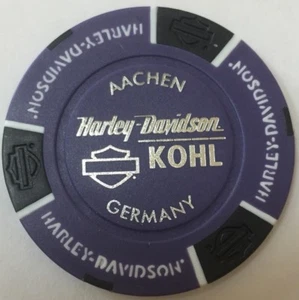 AACHEN, GERMANY KOHL HARLEY DAVIDSON POKER CHIP (PURPLE & BLACK) - Picture 1 of 2