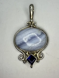 Beautiful VNT NOS Sterling Silver Handcrafted Agate Tanzanite 2”in Pendant - Picture 1 of 9