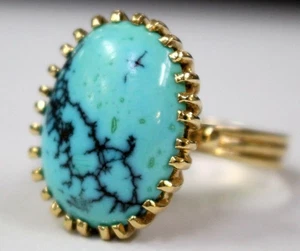 Estate 14K Gold Natural Turquoise Ring - Size 9 - Picture 1 of 9