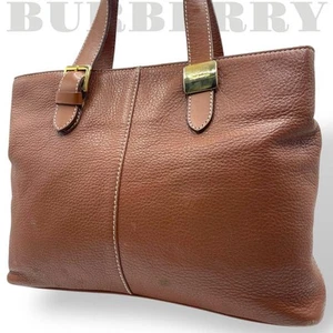 BURBERRY Hand Bag Tote Purse Nova Check Leather Brown Authentic - Imagen 1 de 24
