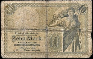 World Currency 1906 Germany 10 Mark Reichskassenschein P 9 - Picture 1 of 2